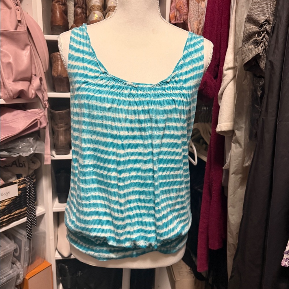 Ann Taylor Teal Blue/White Stripe Tank Top w/ elastic waist-Mediun